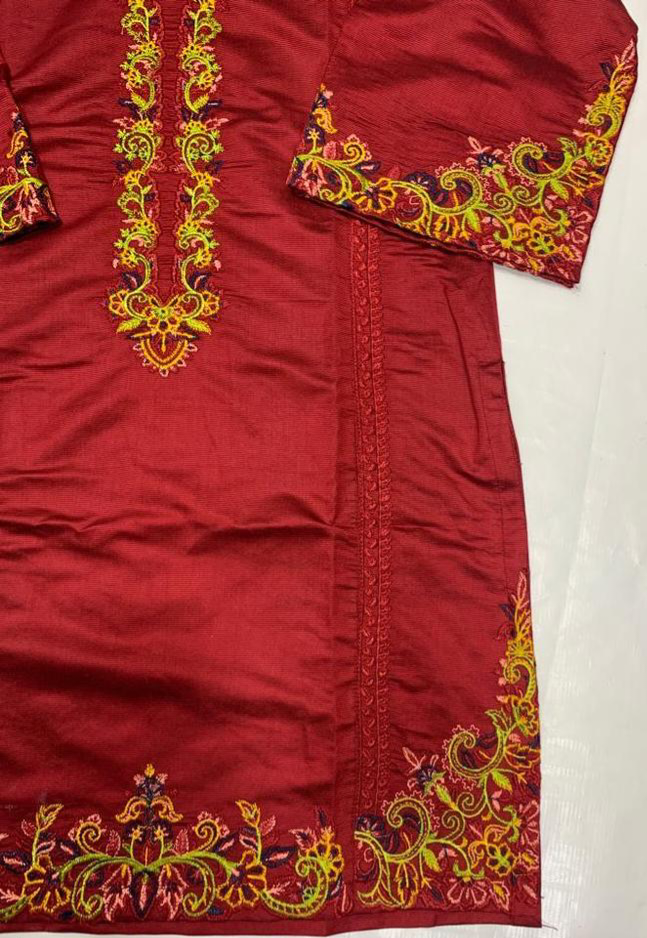 Khadi 2 PC embroidered stitched (Red)