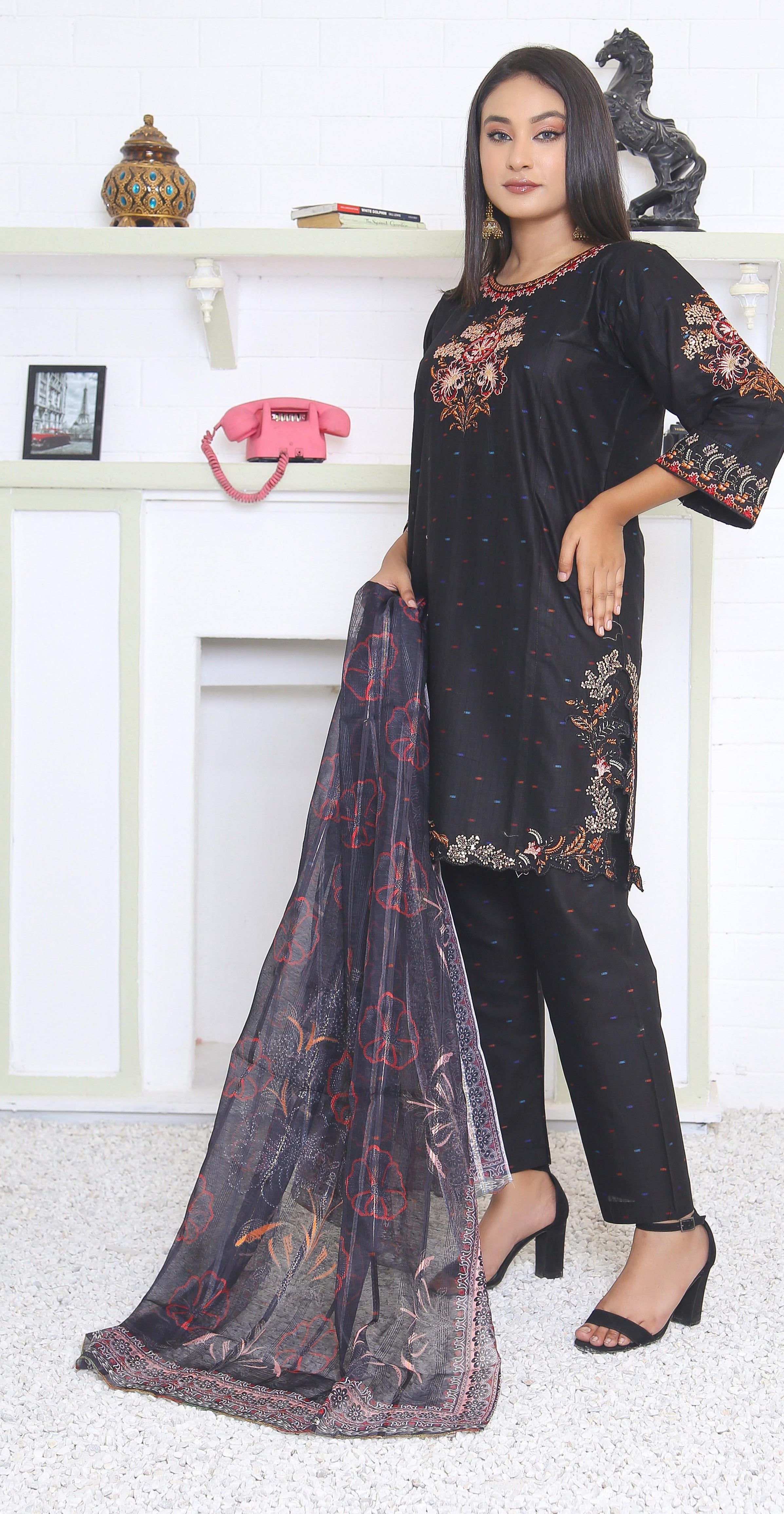 3PC Lawn Embroidered+Printed Dress (Stitched)