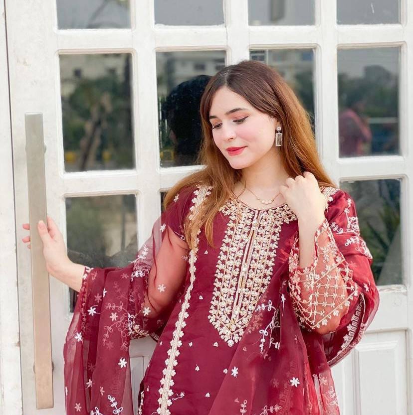 3 PC Women Stitched Organza Embroidered suit